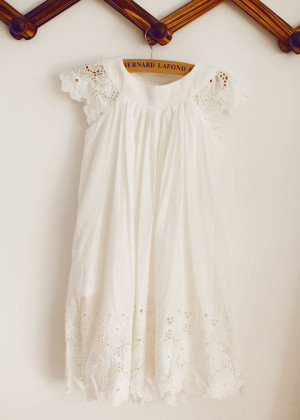 Ivory Cotton Eyelet Lace Knee Length Flower Girl Dress